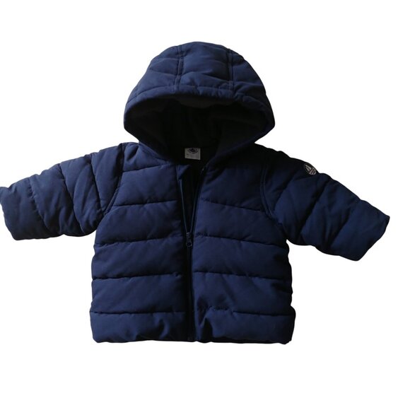 Petit Bateau Navy Blue Quilted Puffer Hooded Jacket 3 Months (60 cm) - Picture 1 of 7